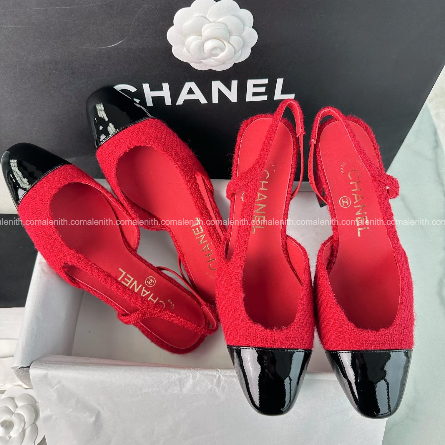 Chanel 25A Collection – Red Tweed Flat Slingbacks